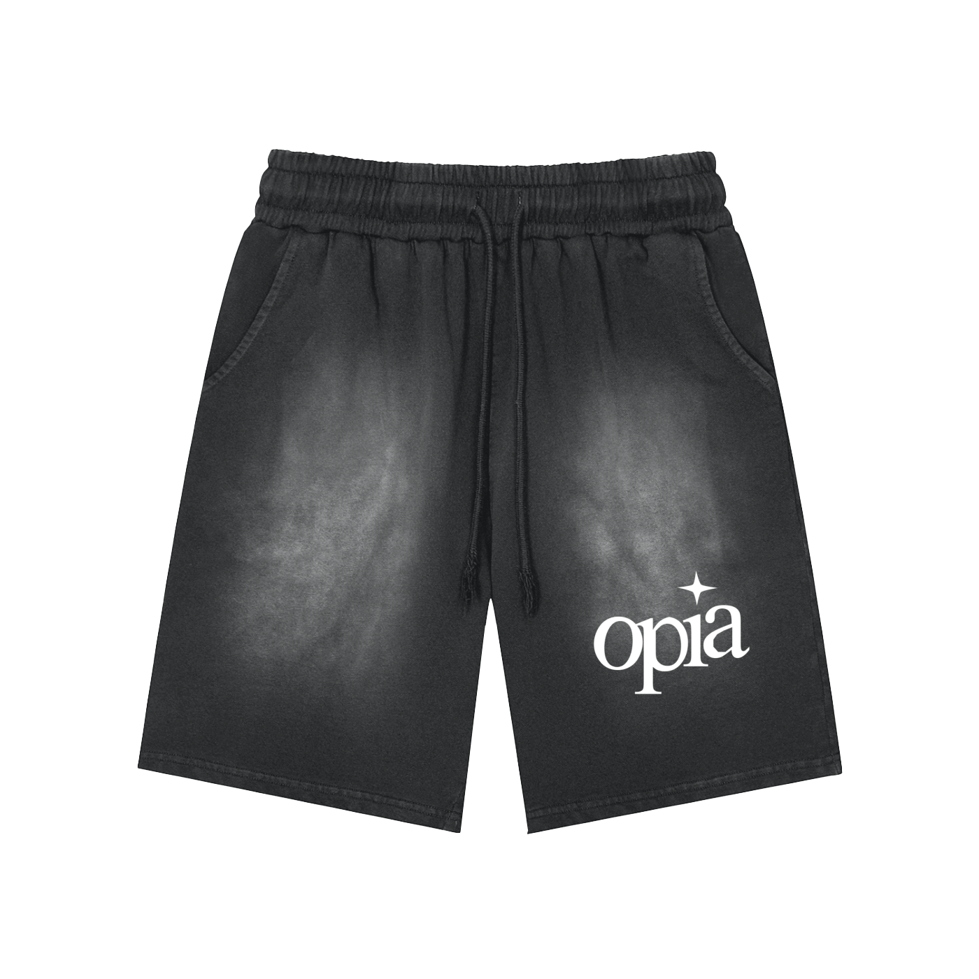 Rectangle Patch Monkey Washed Shorts  - 360 GSM