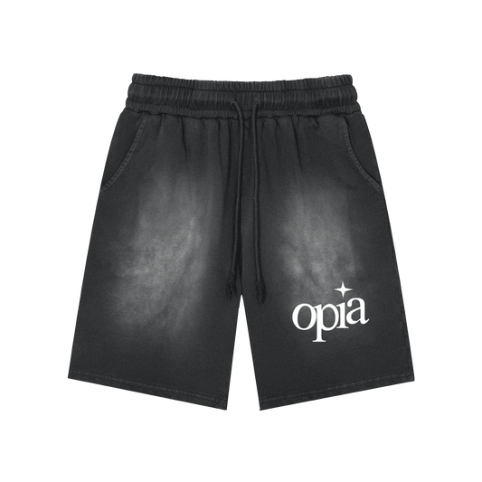 Rectangle Patch Monkey Washed Shorts  - 360 GSM